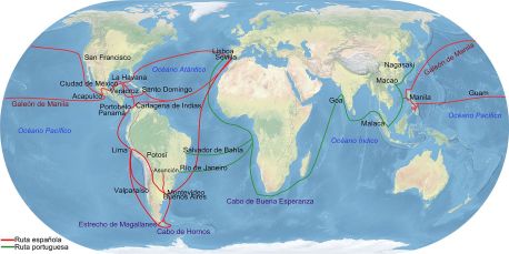 Principales rutas comerciales del Imperio Español con Indias. Fuente. 
